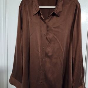 Eileen Fisher Brown Rust Silk Button Down Shirt
